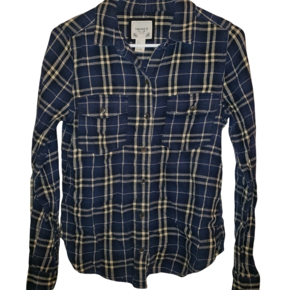 Forever 21 Tops - Forever 21 Fleece Flannel Blue And Beige